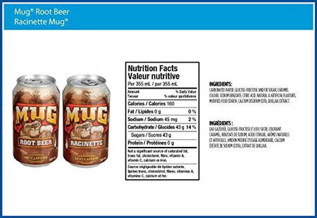 MUG Root Beer, 355mL/12 fl. oz., Cans, 12 Pack, {Imported from Canada}