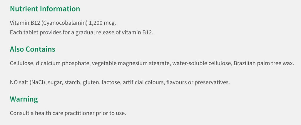 Jamieson Vitamin B12 (Cobalamin) 1200mcg, Timed Release, 180tablets