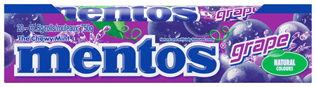 MENTOS Grape Chewy Mints, 20 rolls x 37.5g/1.3oz.(Per Roll), {Imported from Canada}