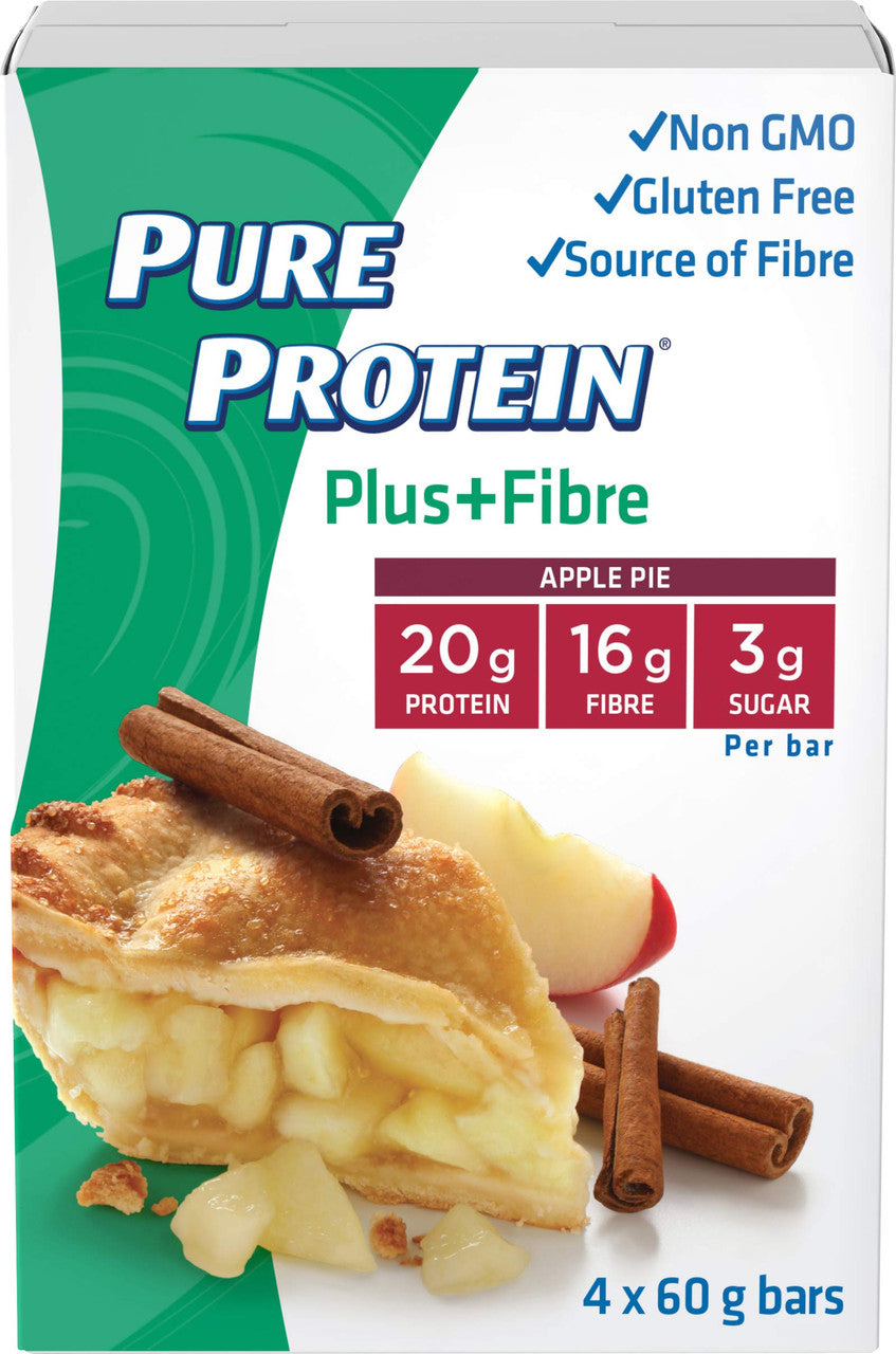 Pure Protein PLUS Fibre Bars, Gluten Free, Snack Bar, Apple Pie, 60g/2.1oz., 4 count, {Imported from Canada}