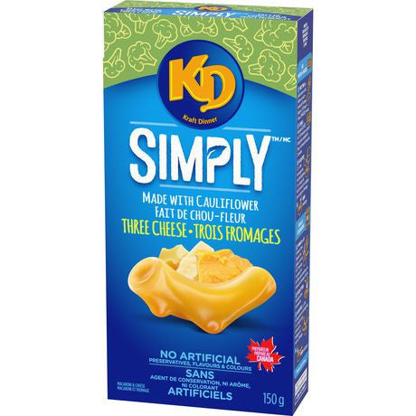Kraft Dinner Simply Macaroni & Cheese, Three Cheese made with Cauliflower, 150g/5.3 oz., {Imported from Canada}