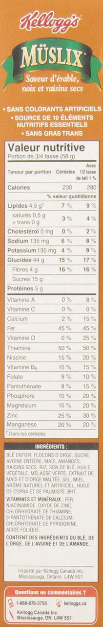 Kellogg's Muslix Maple Raisin Nut Flavour Cereal 450g/15.9oz (Imported from Canada)
