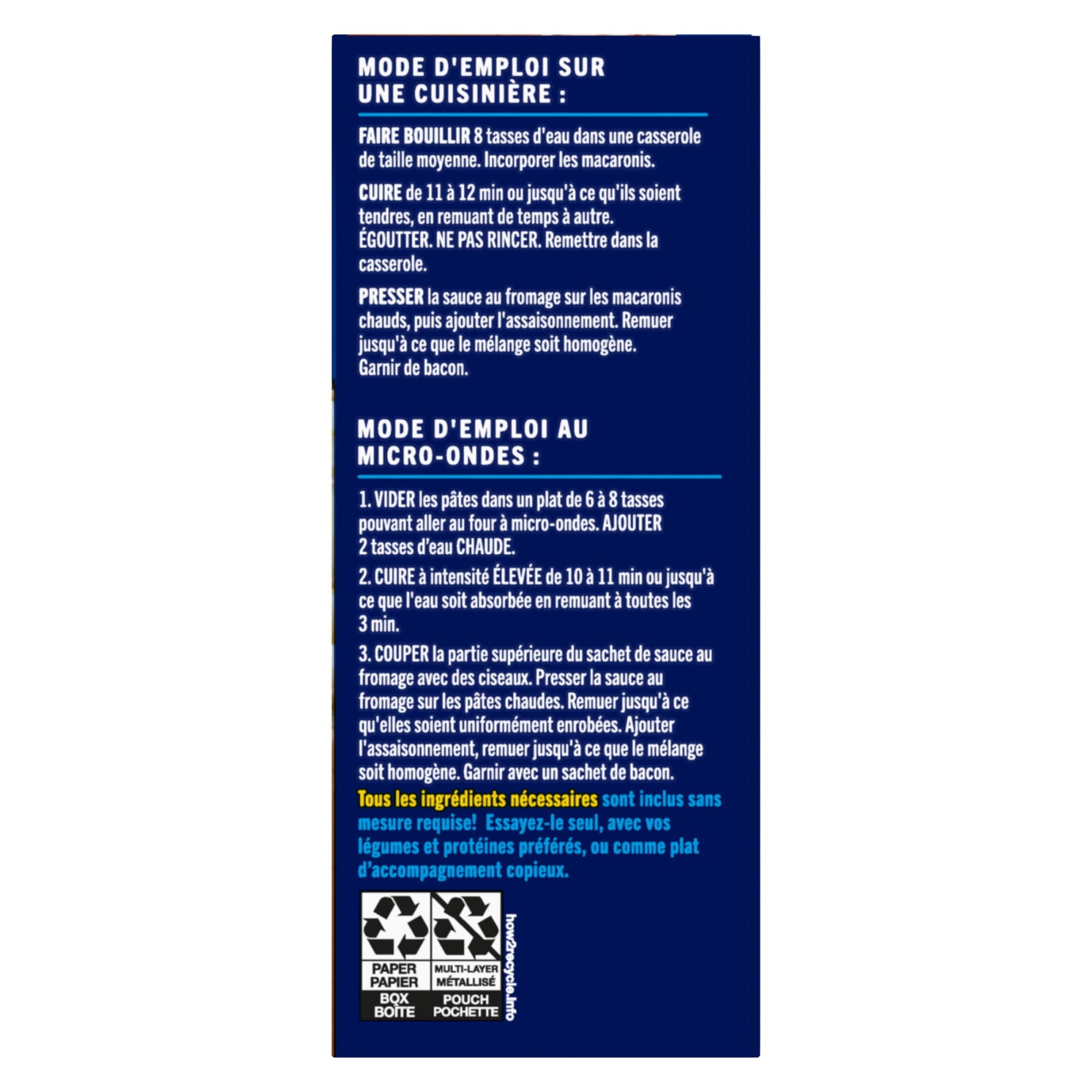 Instructions for using KD Kraft Dinner Deluxe CREAMY SMOKEHOUSE Mac & Cheese on a white background