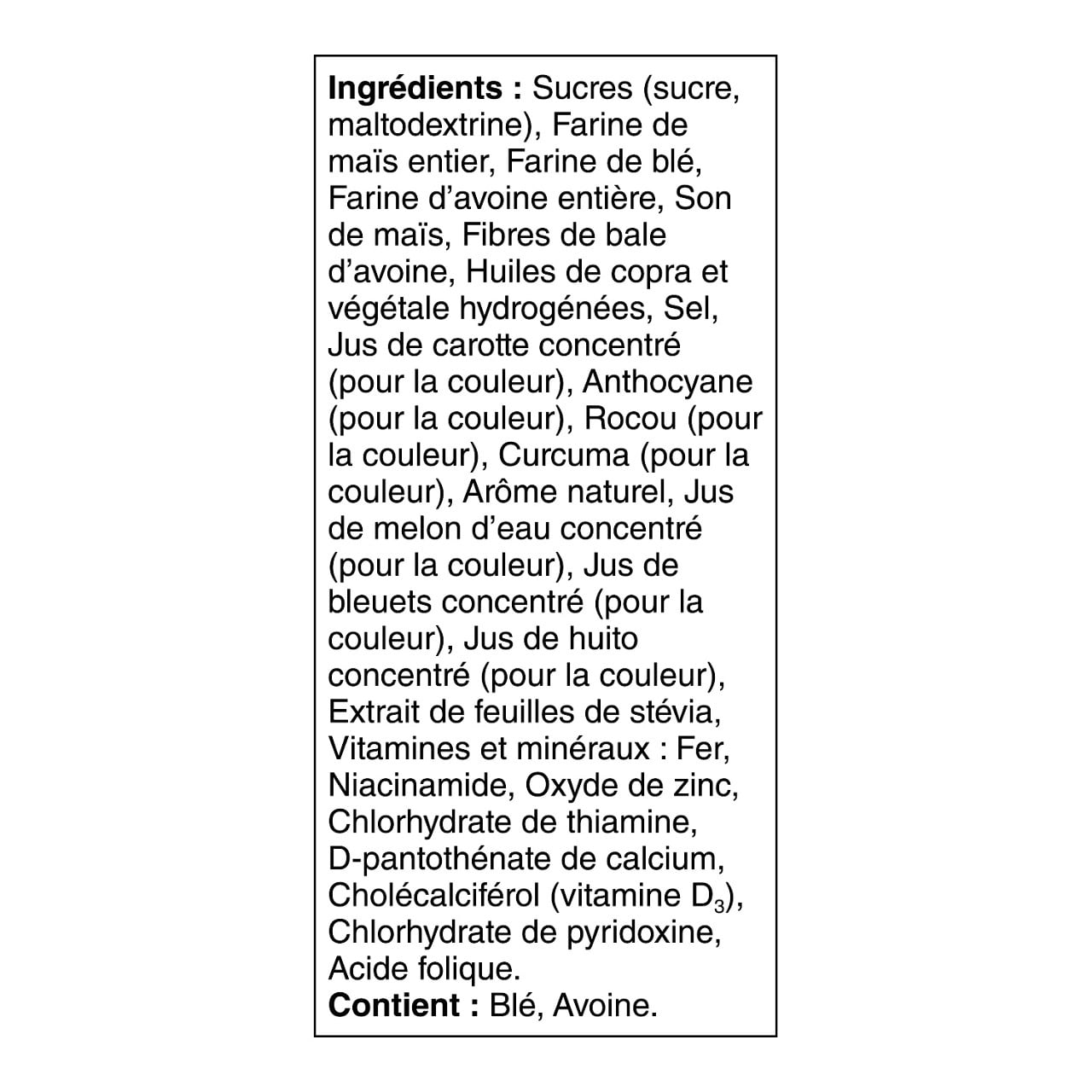 Kellogg's Froot Loops Cereal, 345g (12.2 oz) – Ingredients French