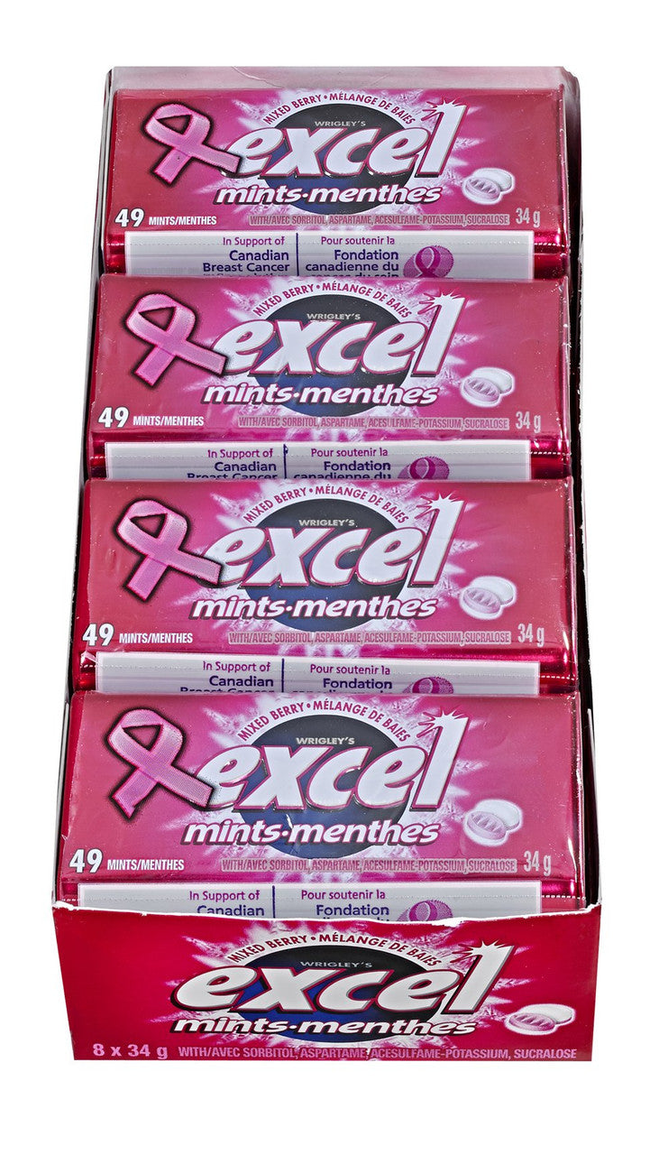 Excel Mints Mixed Berry, 34g Tin, 8ct, (Imported from Canada)