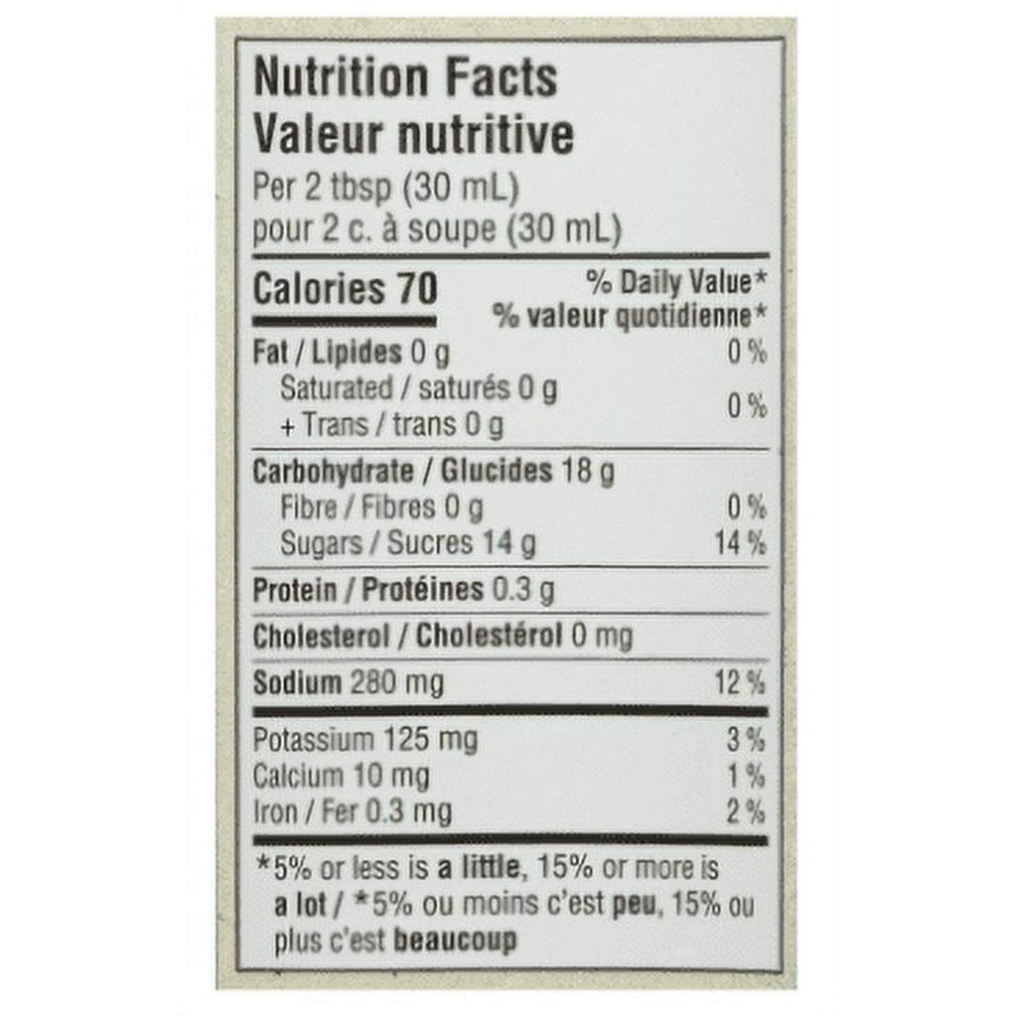 Montana's Texas Bold BBQ Sauce, nutrition label