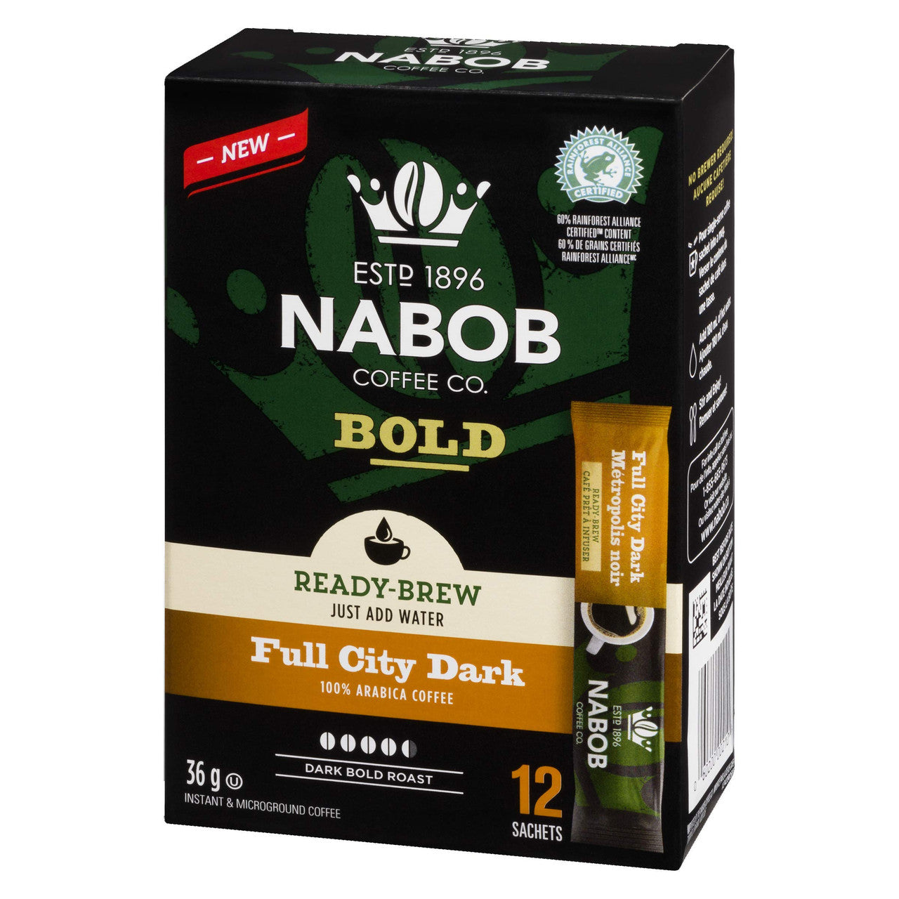 Nabob Full City Dark Ready-Brew Coffee, 12 Sachets, 36g/1.3oz.,{Imported from Canada}