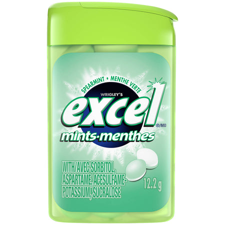 EXCEL Mini Mints Spearmint, 12 Count, 12.2g/0.4oz. per pack, {Imported from Canada}