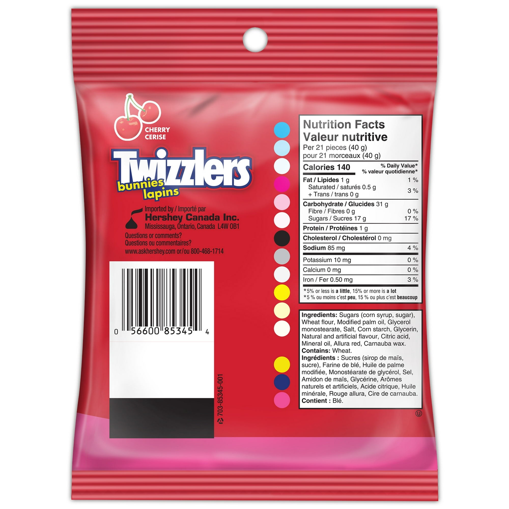 Twizzlers Cherry Flavored Bunnies Gummies, 200g/7.1 oz. - Back Of Bag