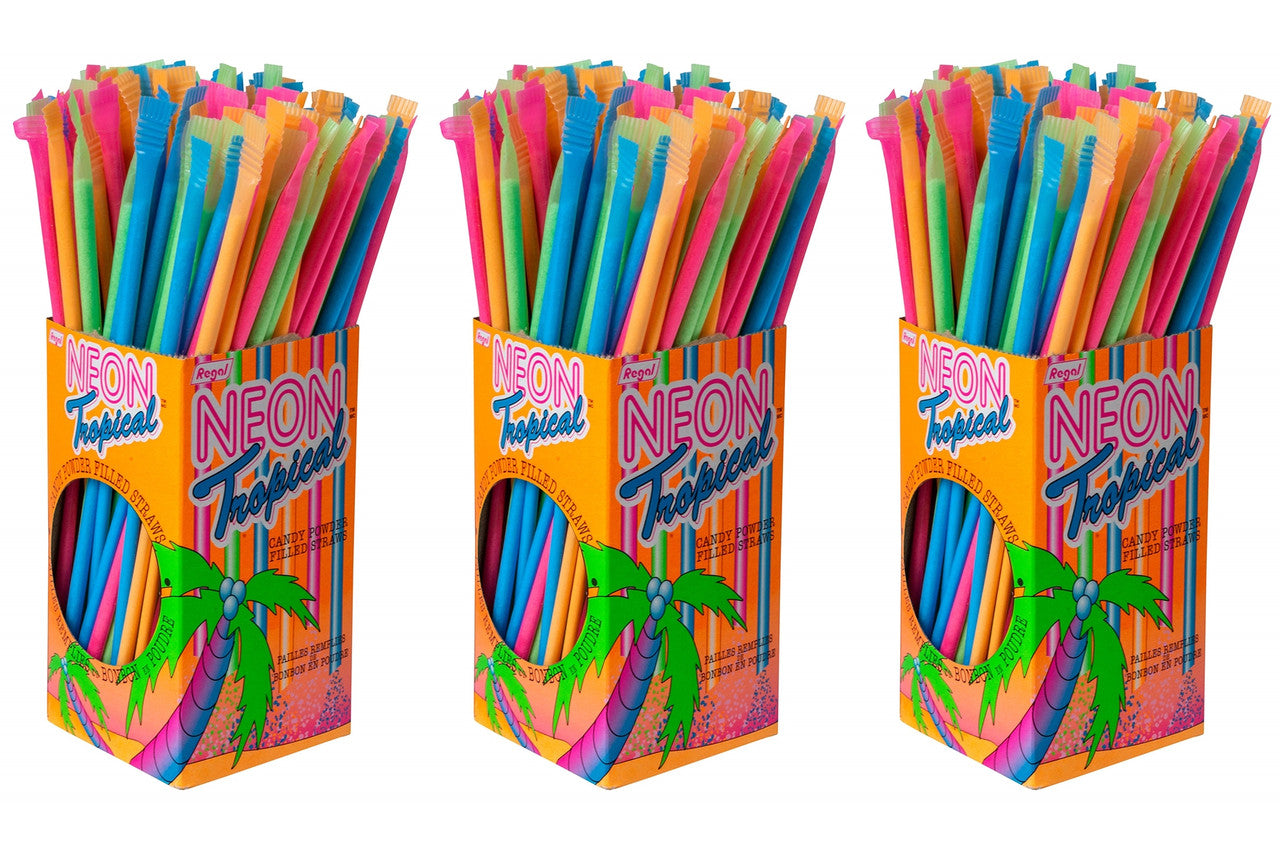 Neon Tropical Candy Powder Filled Straws (120 ct) (3 Pack) {Imported from Canada}