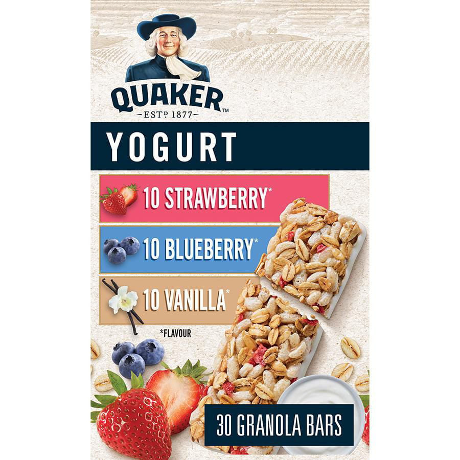 Quaker Yogurt Granola Bars, Strawberry, Vanilla, & Blueberry Variety Pack, 30-count, 1.05kg/2.3 lbs. Box {Imported from Canada}