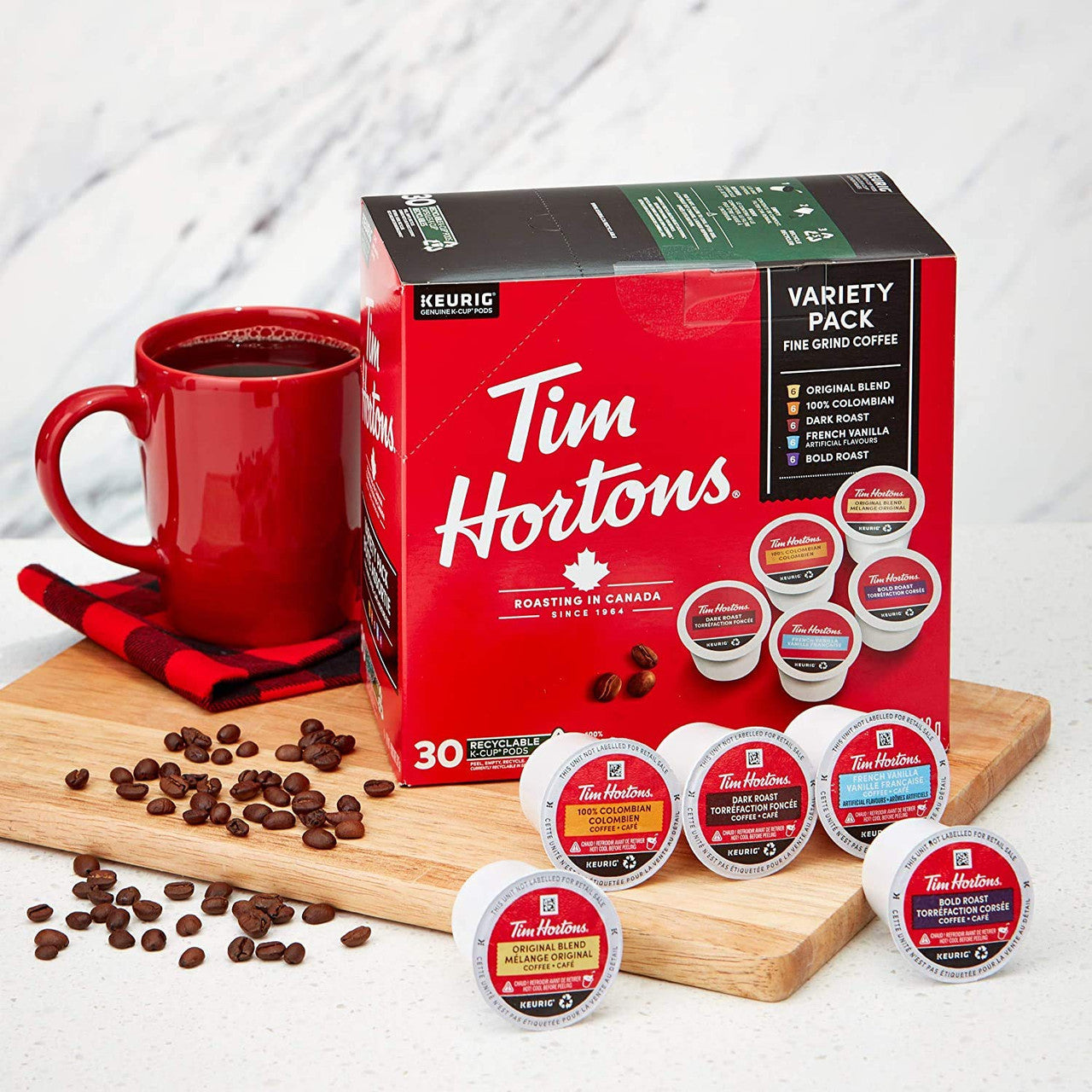 Tim Hortons Variety Pack, Single Serve Keurig K-Cup Pods, 30 Count, 6 Pack, 180 pods total, {Imported from Canada}