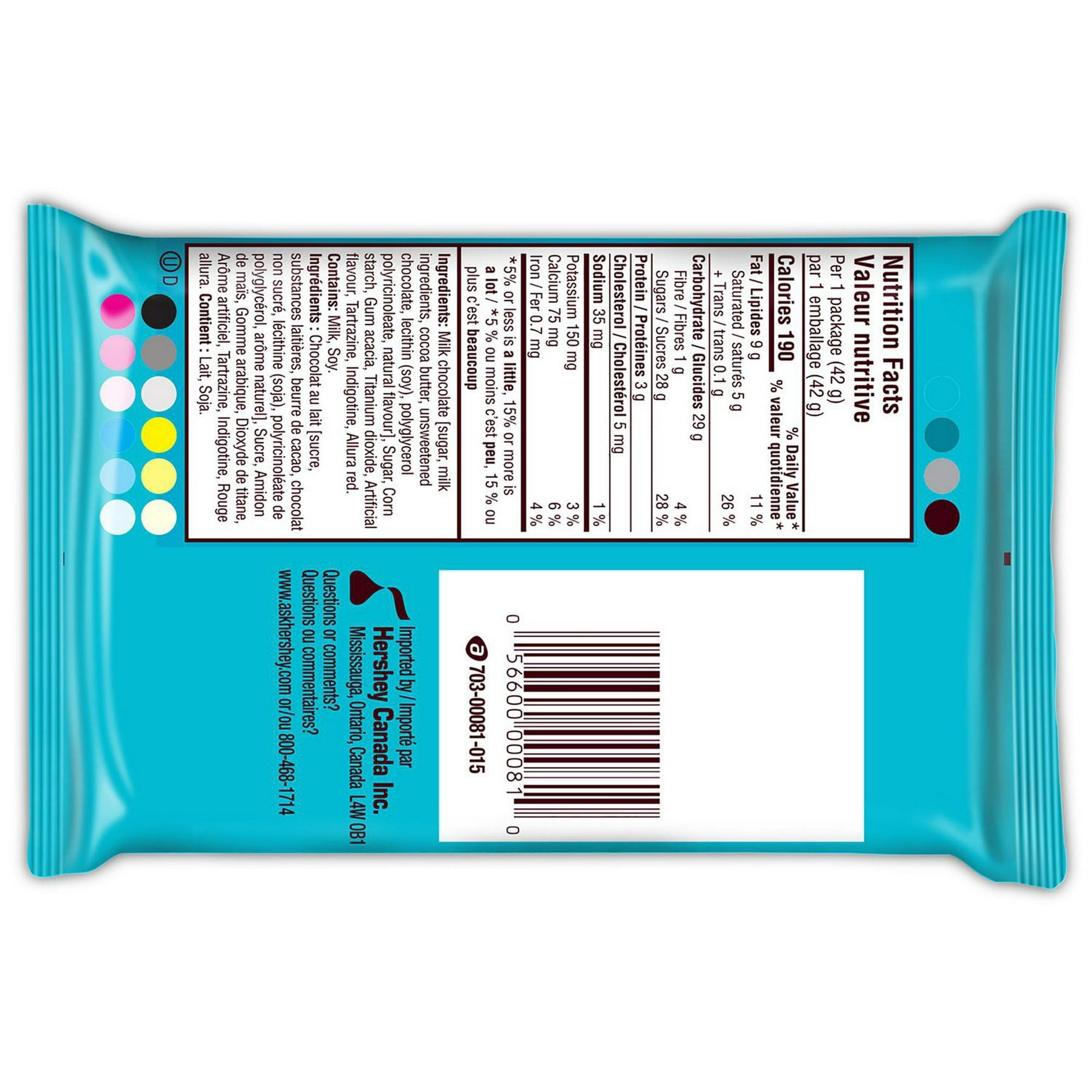Hershey's Milk Chocolate Eggies, 42g/1.5 oz. - Back Of Bag