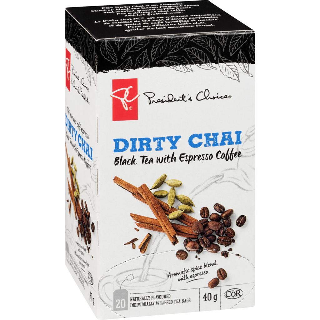 PC Dirty Chai Black Tea + Espresso Coffee, 20ct, 40g, {Imported from Canada}