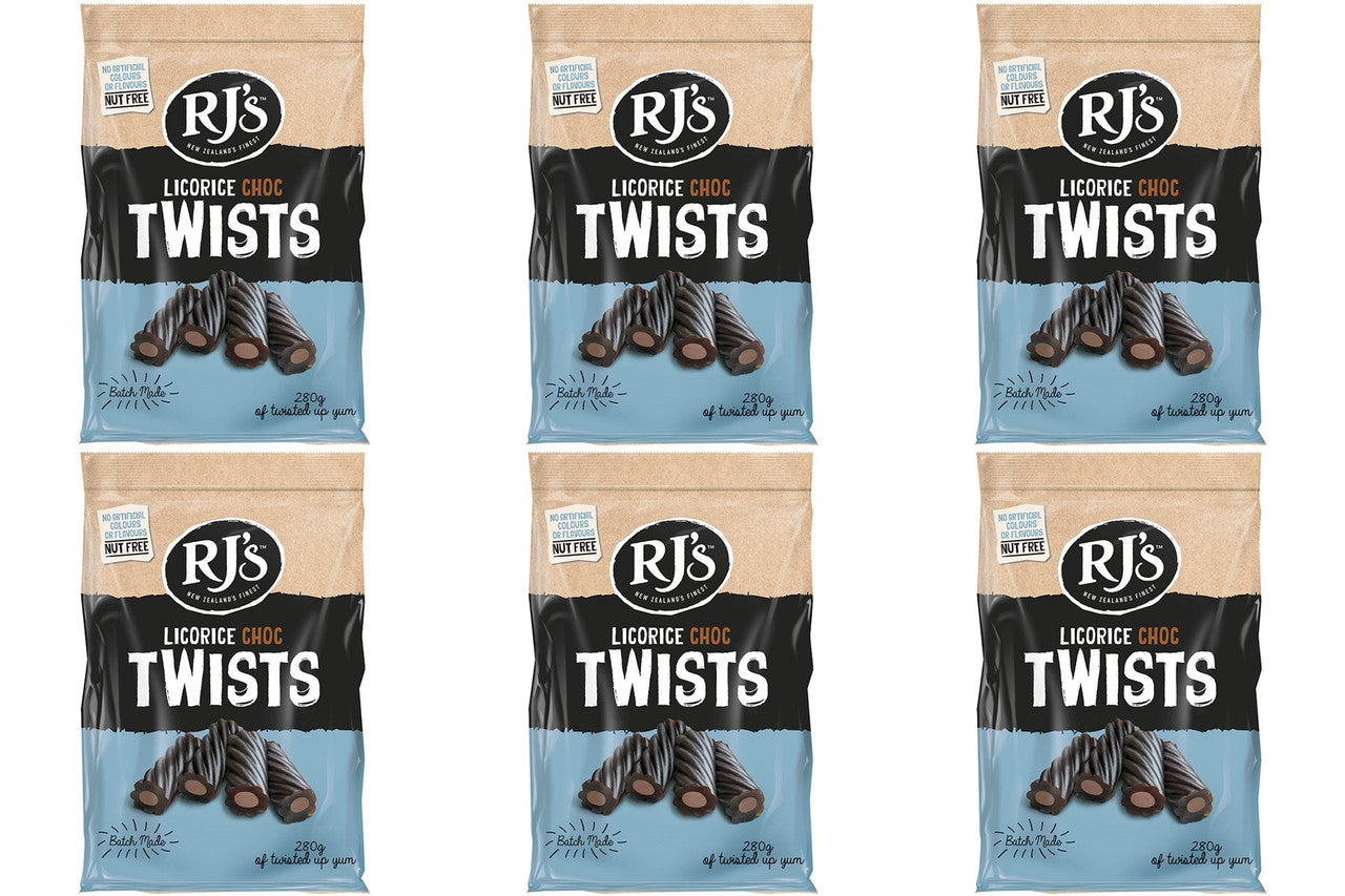 Rj's Licorice Chocolate Twists, 280g/9.9 oz., (6 Pack) {Imported from Canada}