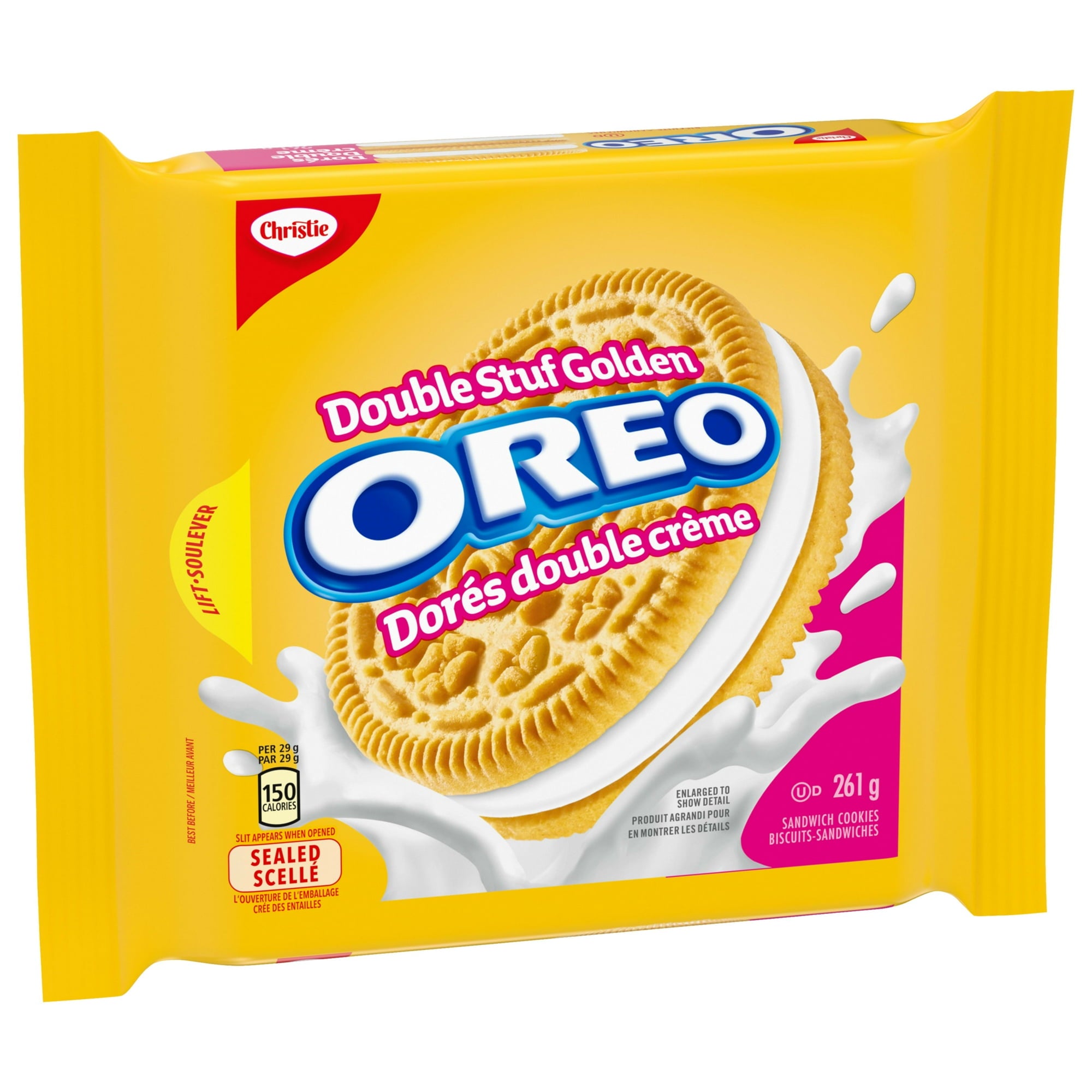 Oreo Double Stuf Golden Sandwich Cookies, 261g/9.2oz. Package, front of package.