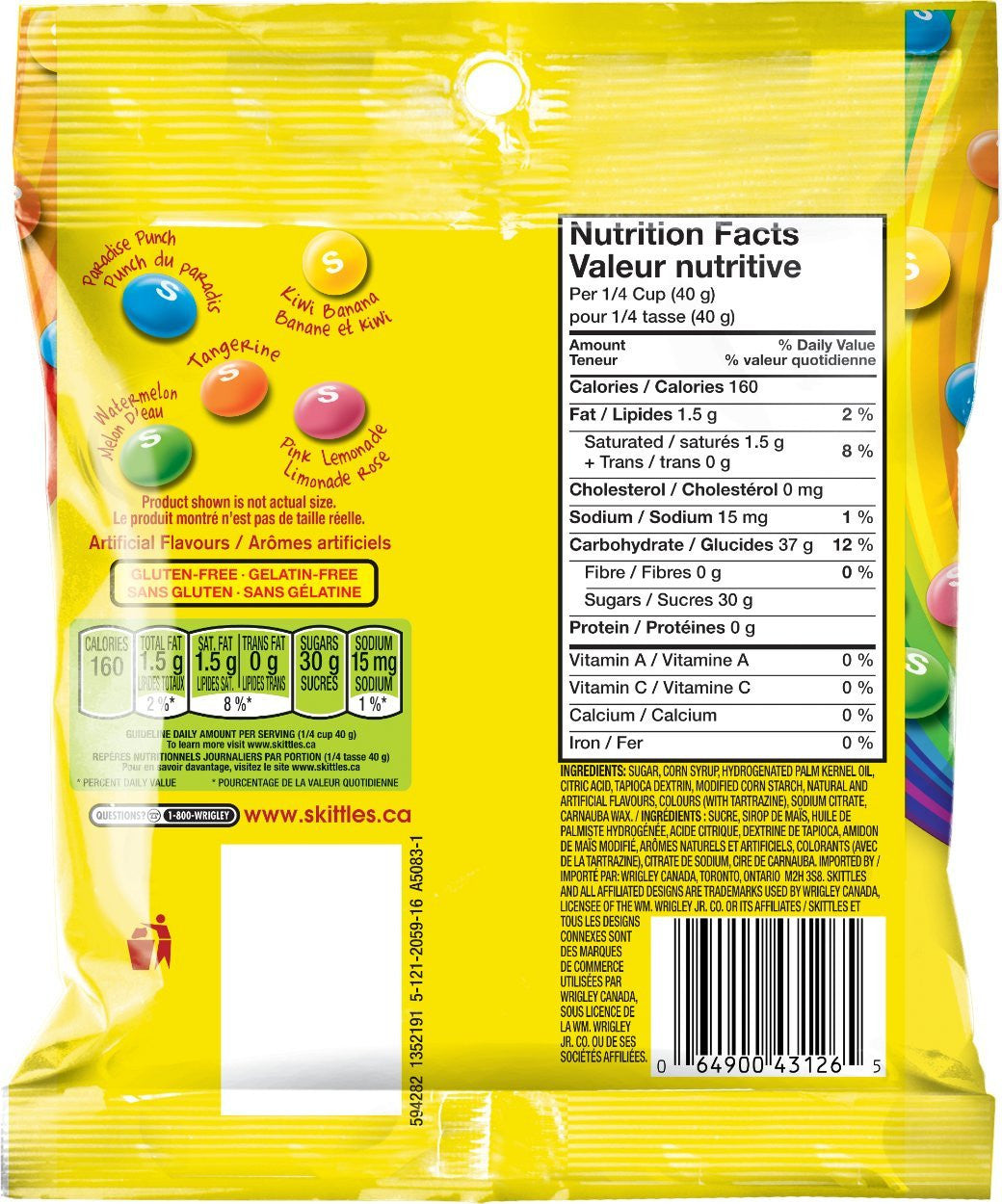Skittles Brightside Candy, 191g/6.7oz, Bag, {Imported from Canada}