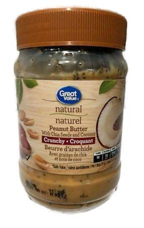 Great Value,Natural Crunchy Peanut Butter with CHIA Seeds & Coconut, 500g/17.6oz, {Imported from Canada}
