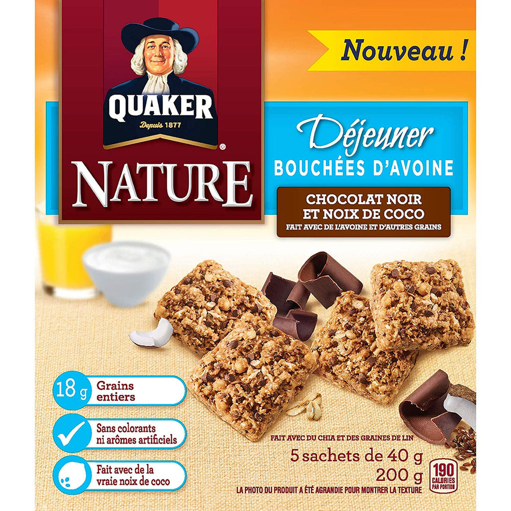 Quaker Breakfast Oat Bites, 5 x 40g Pouches, Dark Chocolate & Coconut, 200g/7.1oz, Box {Imported from Canada}