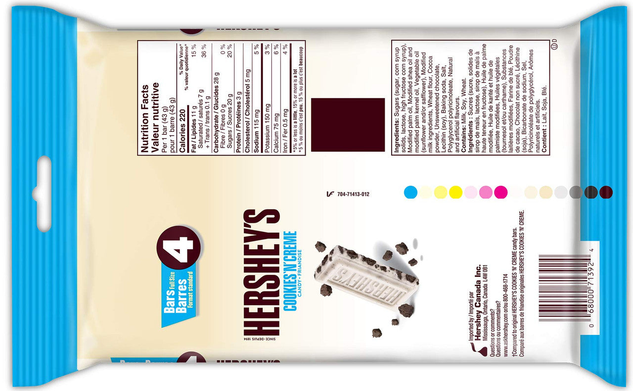 Hershey's Chocolate Bars, Cookies 'N' Creme, 4ct, 172g/6.1oz., {Imported from Canada}
