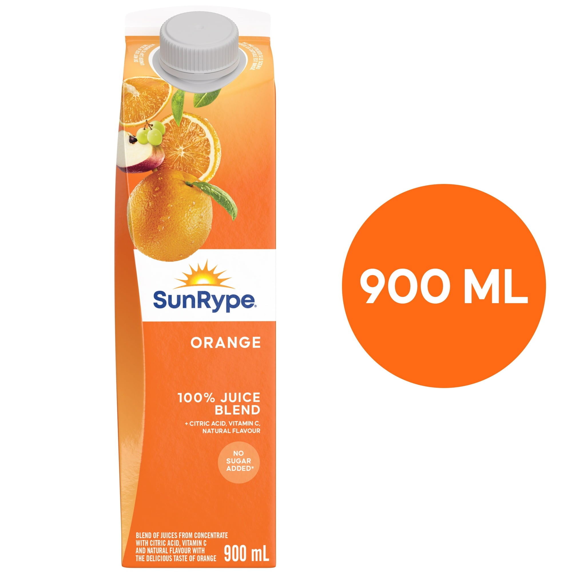 SunRype Fruit Juice, Orange, 900ml/30.4 fl. oz. Carton, front of carton