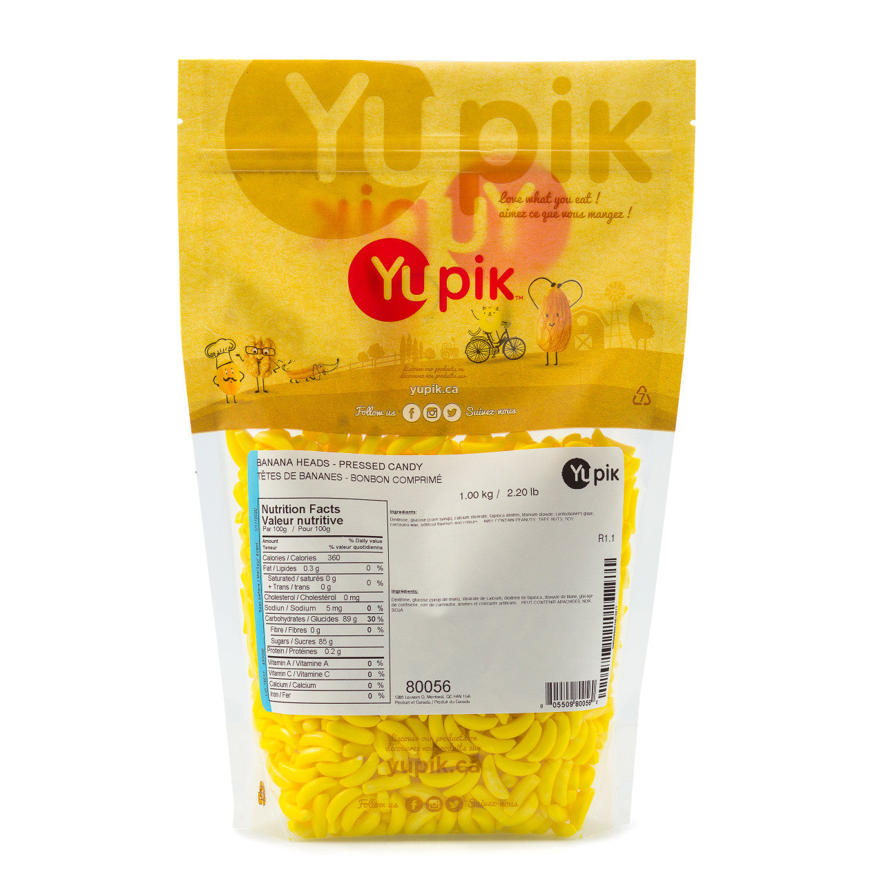 Yupik Banana Heads (Pressed Candy), 1Kg/35.27oz {Imported from Canada}