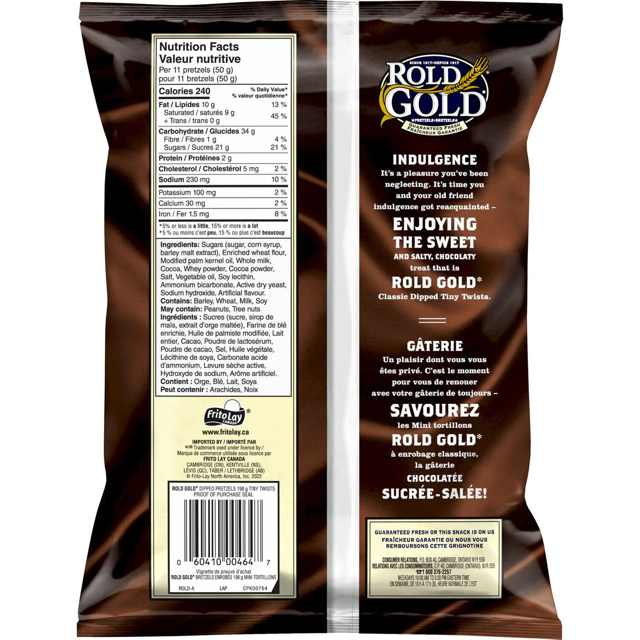 Rold Gold Classic Dipped Tiny Twists Pretzels, 198g/6.9 oz. - Back Of Bag
