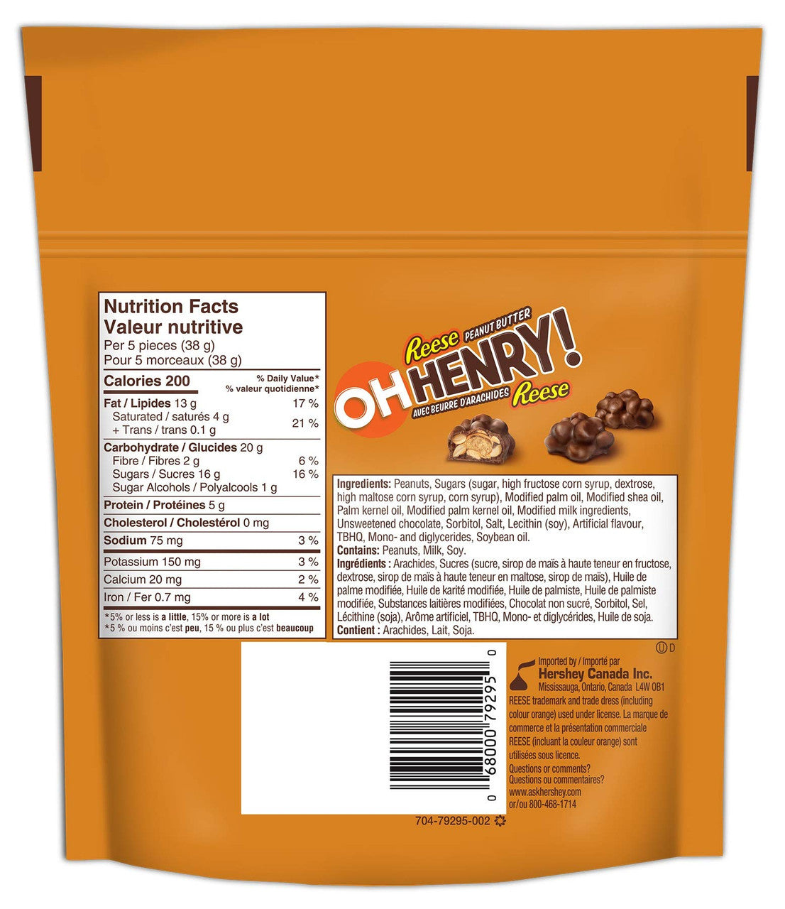 OH HENRY! Bite Sized Pieces with REESE Peanut Butter 180g/6.3oz {Imported from Canada}