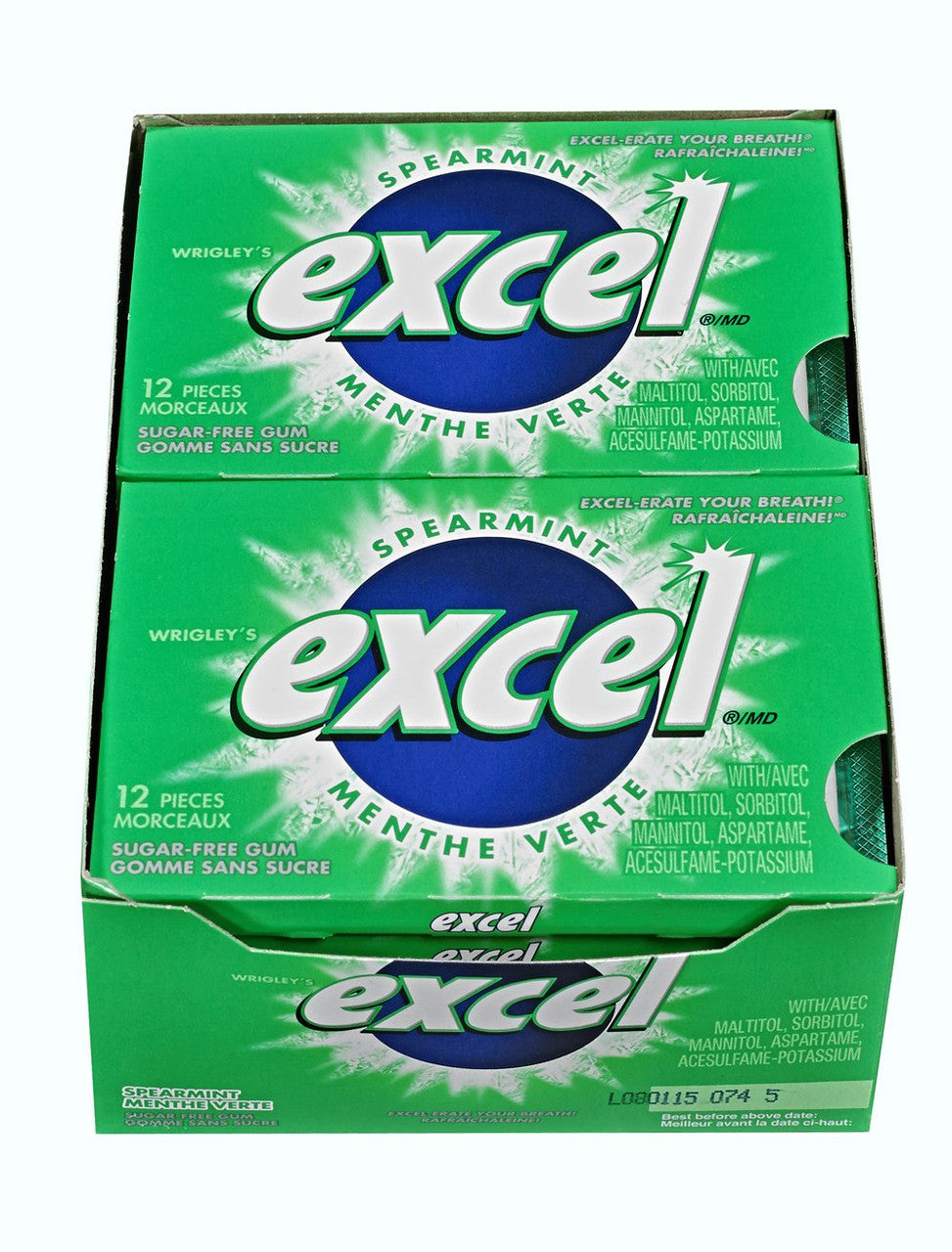 Excel Sugar-free Pellet Gum, 12ct - 12pk , Spearmint {Imported from Canada}