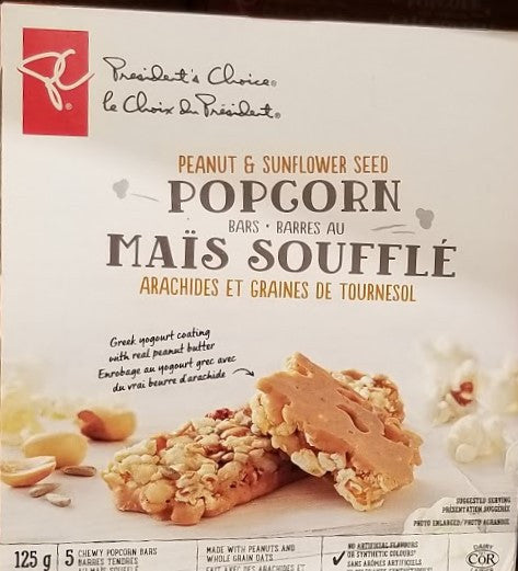 PC Peanut & Sunflower Seed Popcorn Bars, 125g/4.4 oz., {Imported from Canada}