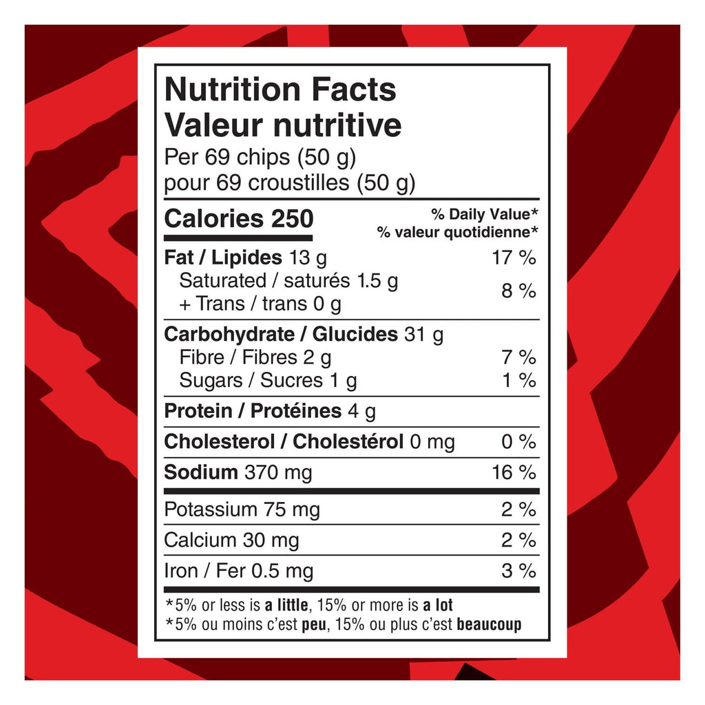 Doritos Minis Nacho Flavored Tortilla Chips, 145g, nutrition facts label.