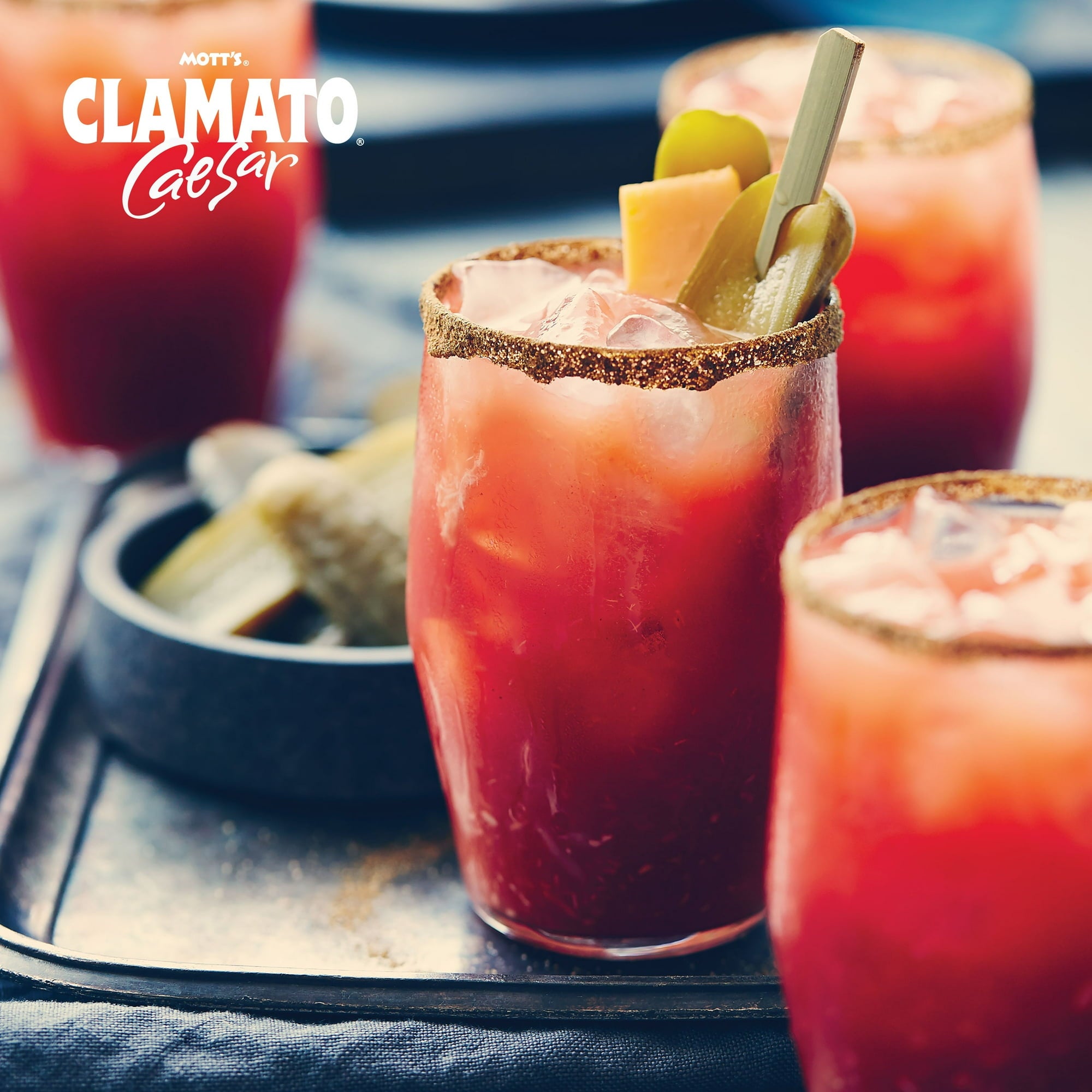Mott's Clamato Juice, The Original, 945ml/32 oz. Bottle, picture of ceasar drink.