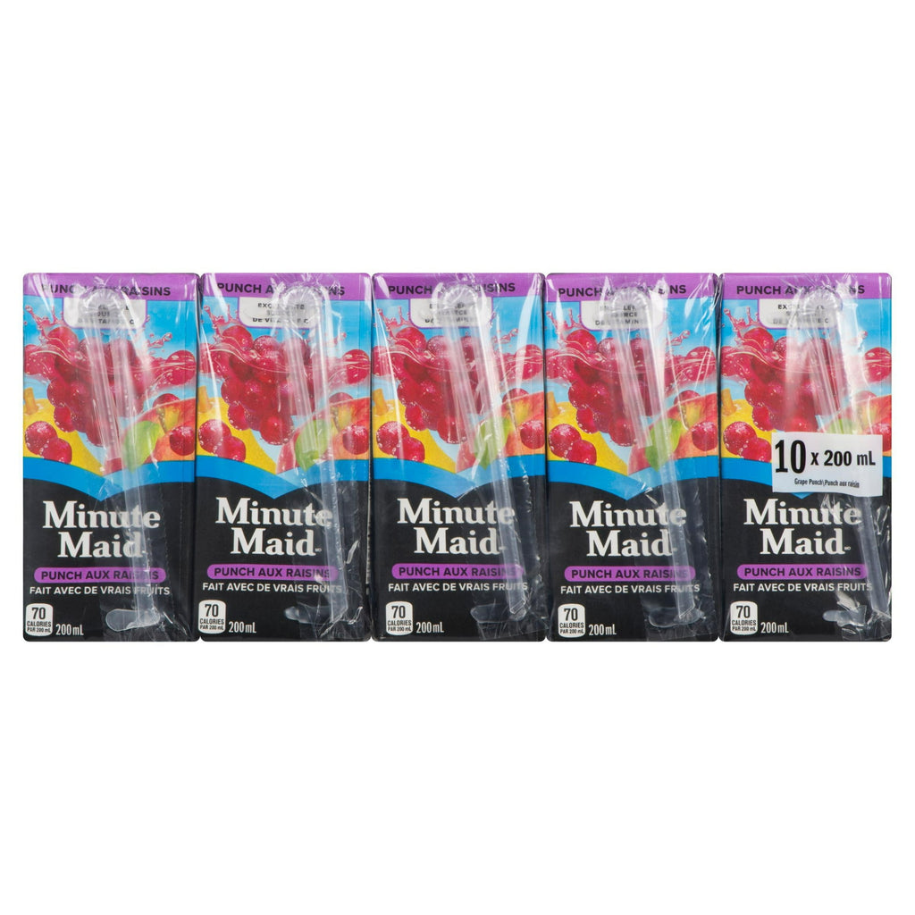 Minute Maid Grape Punch Juice Boxes Perfect for On-The-Go, 10x200ml, 2L/67.6 fl. oz - Back Of Package