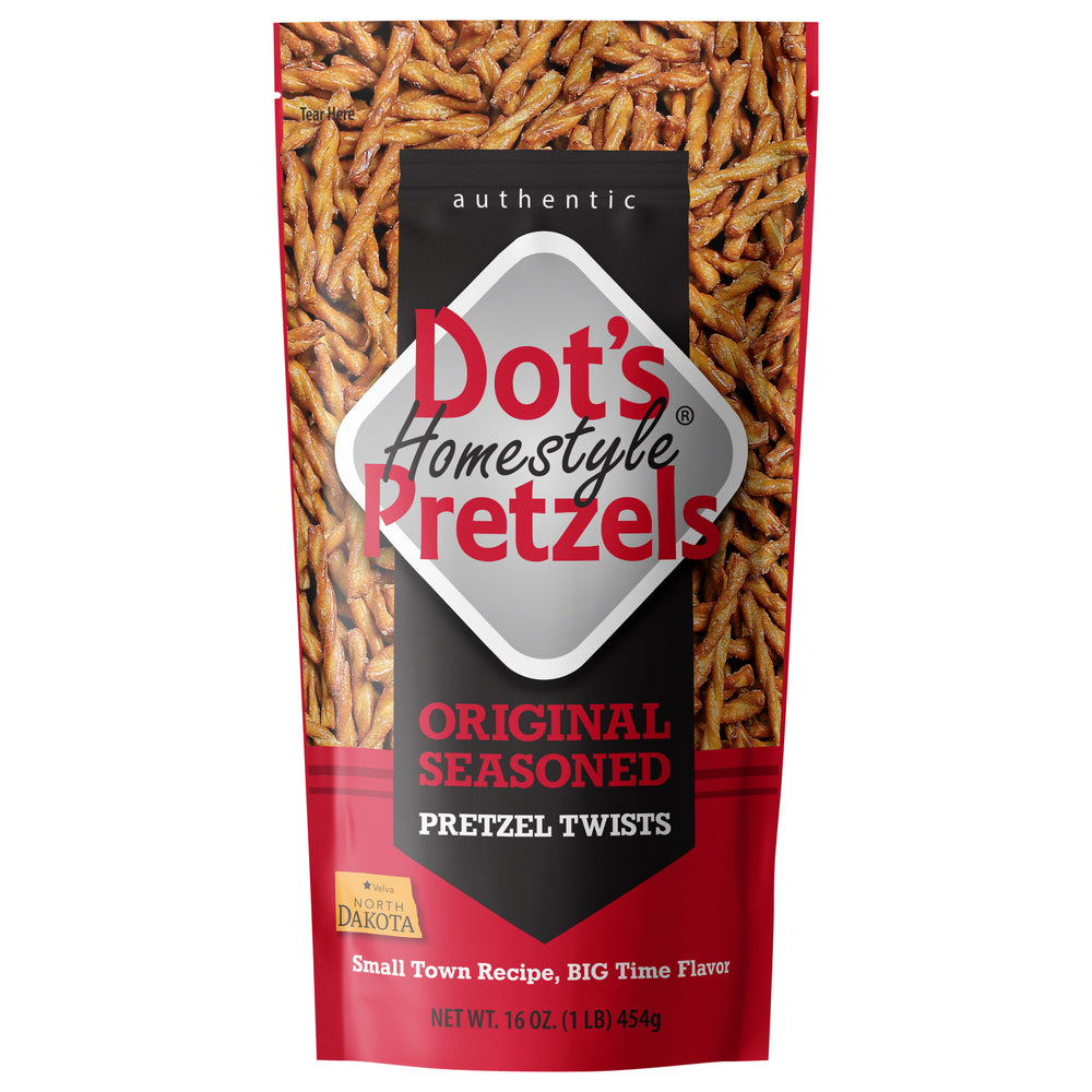 Dot's Original Homestyle Pretzel Twists, 454g, front of bag.