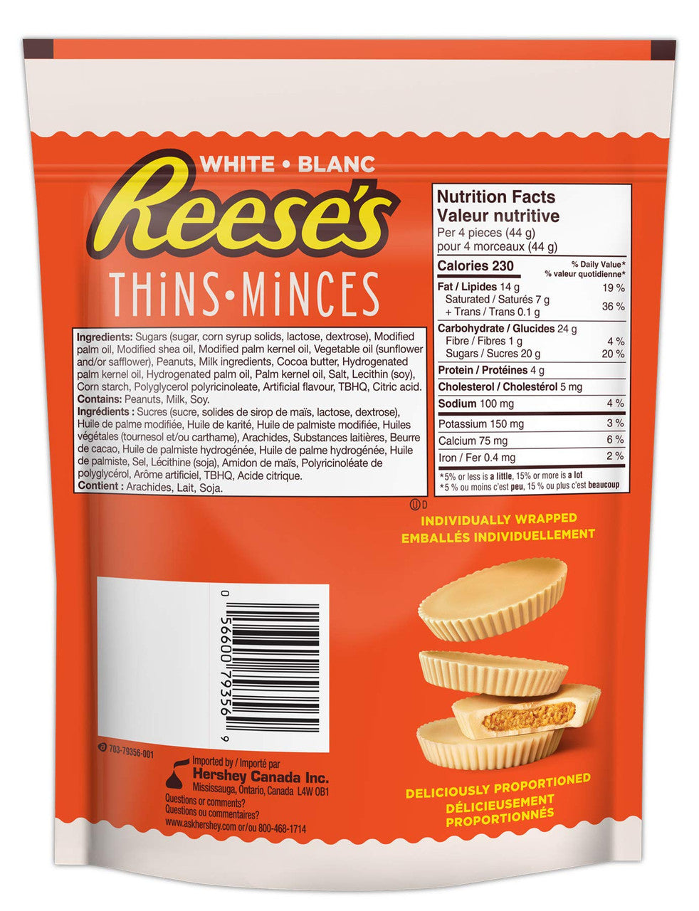 Reese's Thins Peanut Butter Cups White Creme , 165g/5.8 oz., {Imported from Canada}