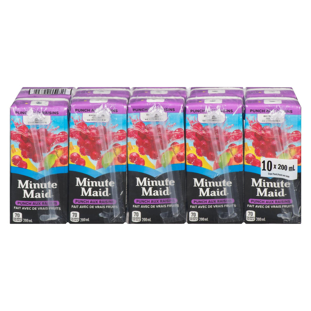 Minute Maid Grape Punch Juice Boxes Perfect for On-The-Go, 10x200ml, 2L/67.6 fl. oz - Back Of Package