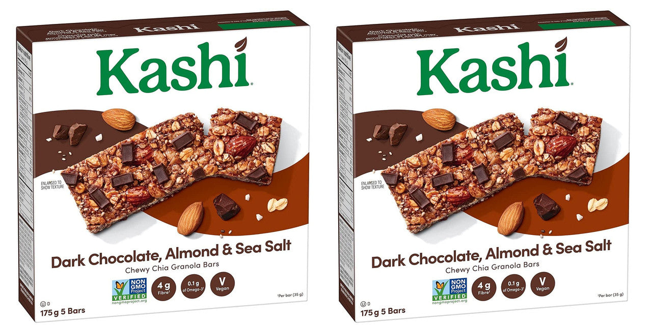Kashi Chia Chocolate Almond and Sea Salt Chewy Granola Bar Non-GMO 5 Bars, 175g/6.17oz, 2-Pack {Imported from Canada}