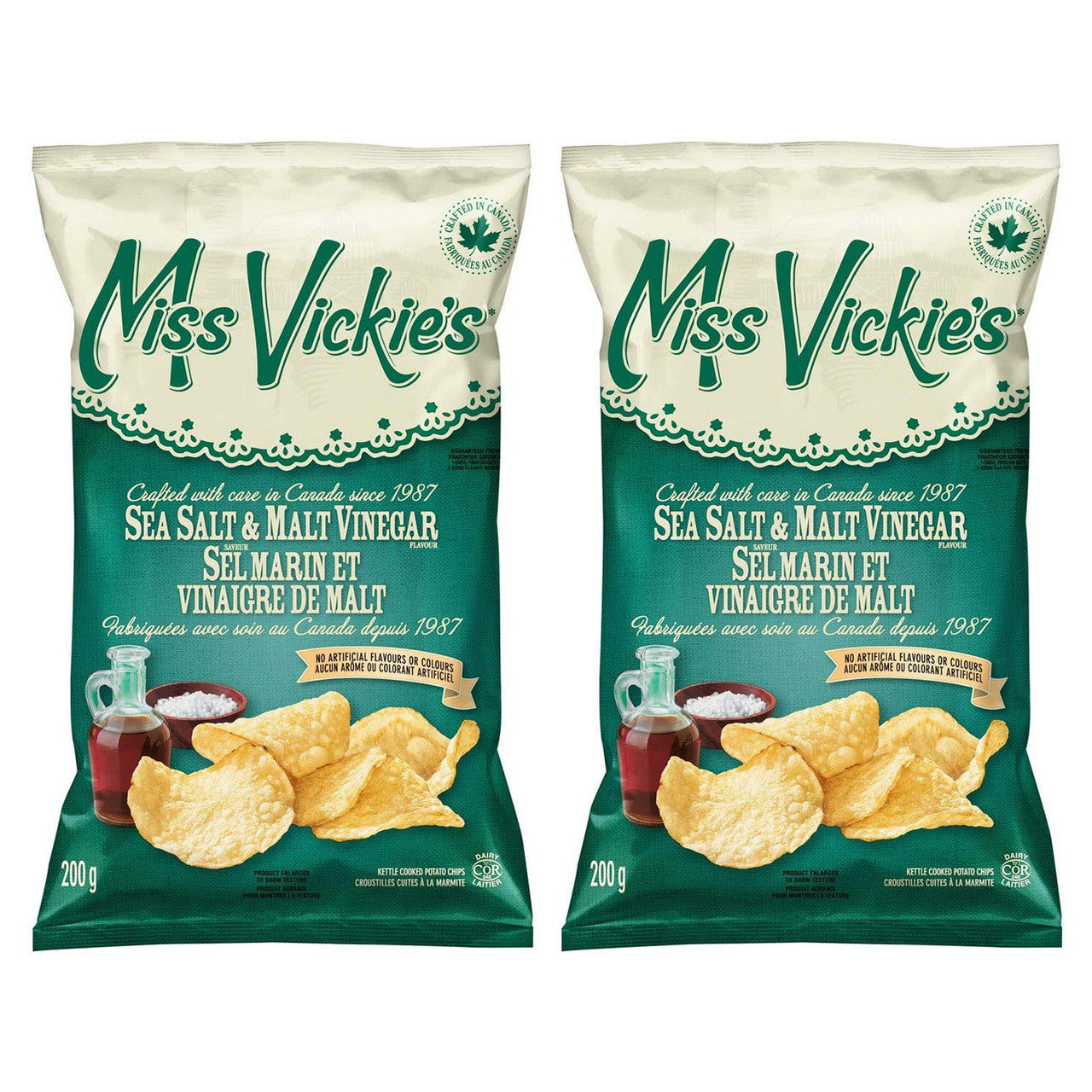 Miss Vickie's Sea Salt & Malt Vinegar Kettle Cooked Potato Chips 200g/7.05oz, 2-Pack {Imported from Canada}
