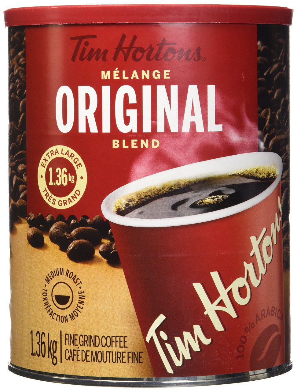 Tim Hortons 100% Arabica Medium Roast Original Blend Ground Coffee, 48 Ounces, 3 Pound Can, {Imported from Canada}
