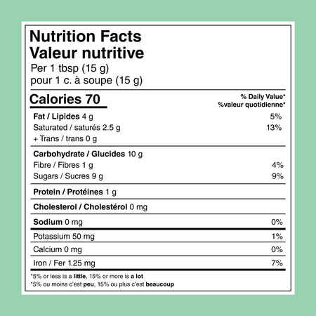 Nutrition facts label for HERSHEY'S Chipits Mint Chocolate Chips 200g package on a green background