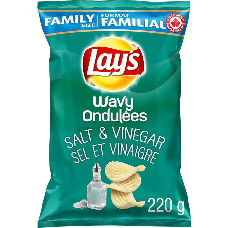 Lay's Wavy Salt & Vinegar potato chips, 220g/7.8oz. (Imported from Canada)