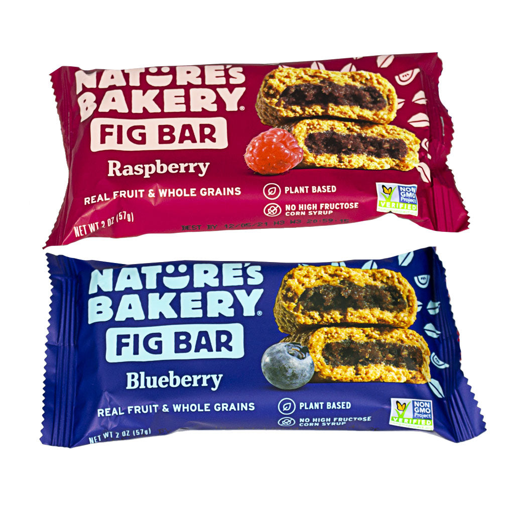 Nature's Bakery Fig Bars, picture of 2 bars (blueberry and raspberry)