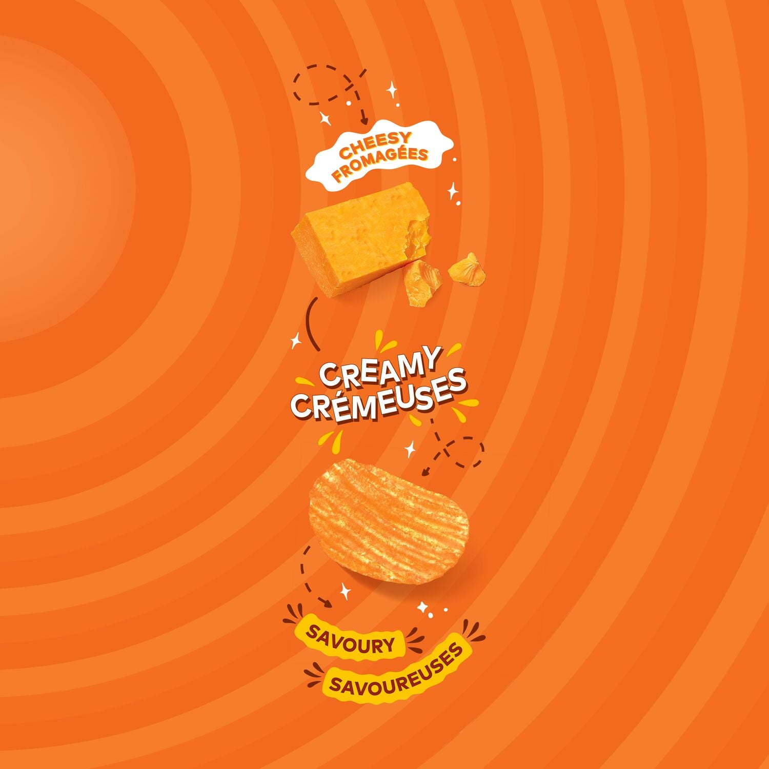Illustration of cheese blocks with text on an orange background