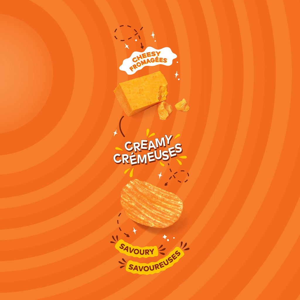 Illustration of cheese blocks with text on an orange background