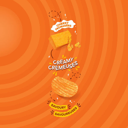 Illustration of cheese blocks with text on an orange background