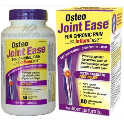 Webber Naturals Osteo Joint Ease with InflamEase, and Glucosamine Chondroitin MSM, 80 easy-swallow caplets {Imported from Canada}