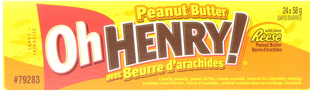 OH HENRY! Chocolate Candy Bars with Peanut Butter, 24pk 58g/2 oz {Imported from Canada}