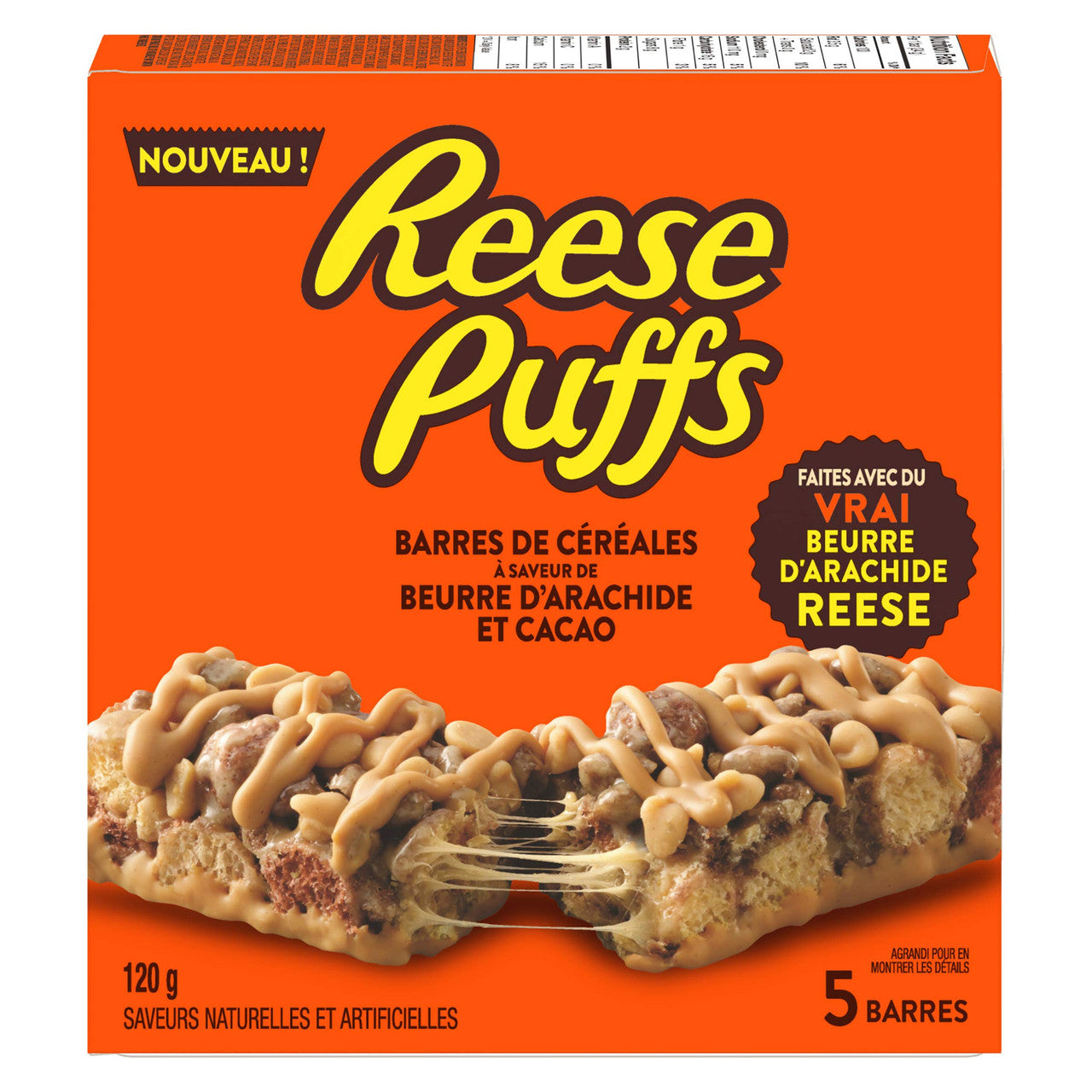Reese Puffs Treats Peanut Butter & Cocoa Cereal Bars, 120g/ 4.2oz., Box, {Imported from Canada}