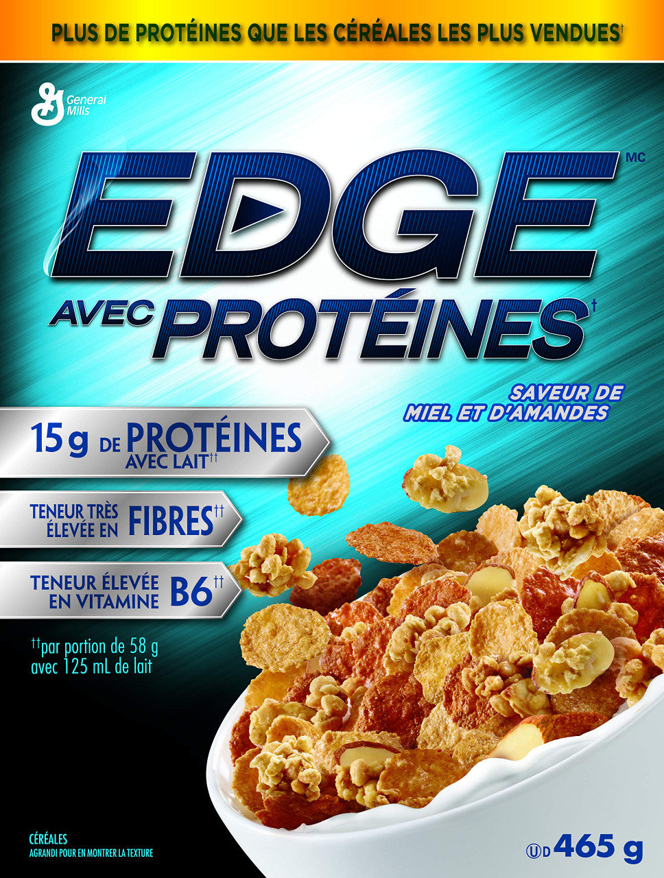 General Mills Edge Protein Honey Almond Cereal, 465g/16.4oz (Imported from Canada)