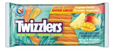 Twizzlers Mango Pineapple Filled Licorice Twists, Limited Edition, 311g/11 oz., Bag, {Imported from Canada}